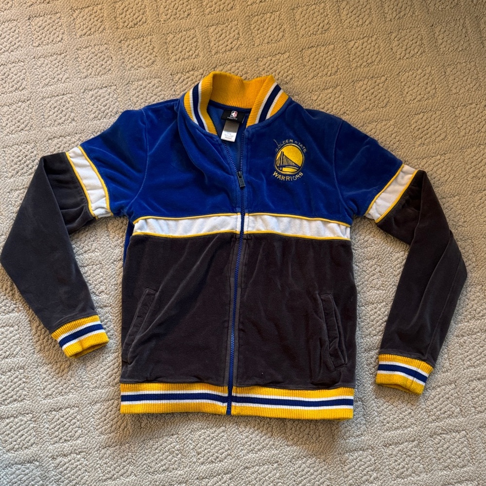 NBA Golden State Warriors Blue and Black Kids Zip-Up Jacket with Yellow Trim